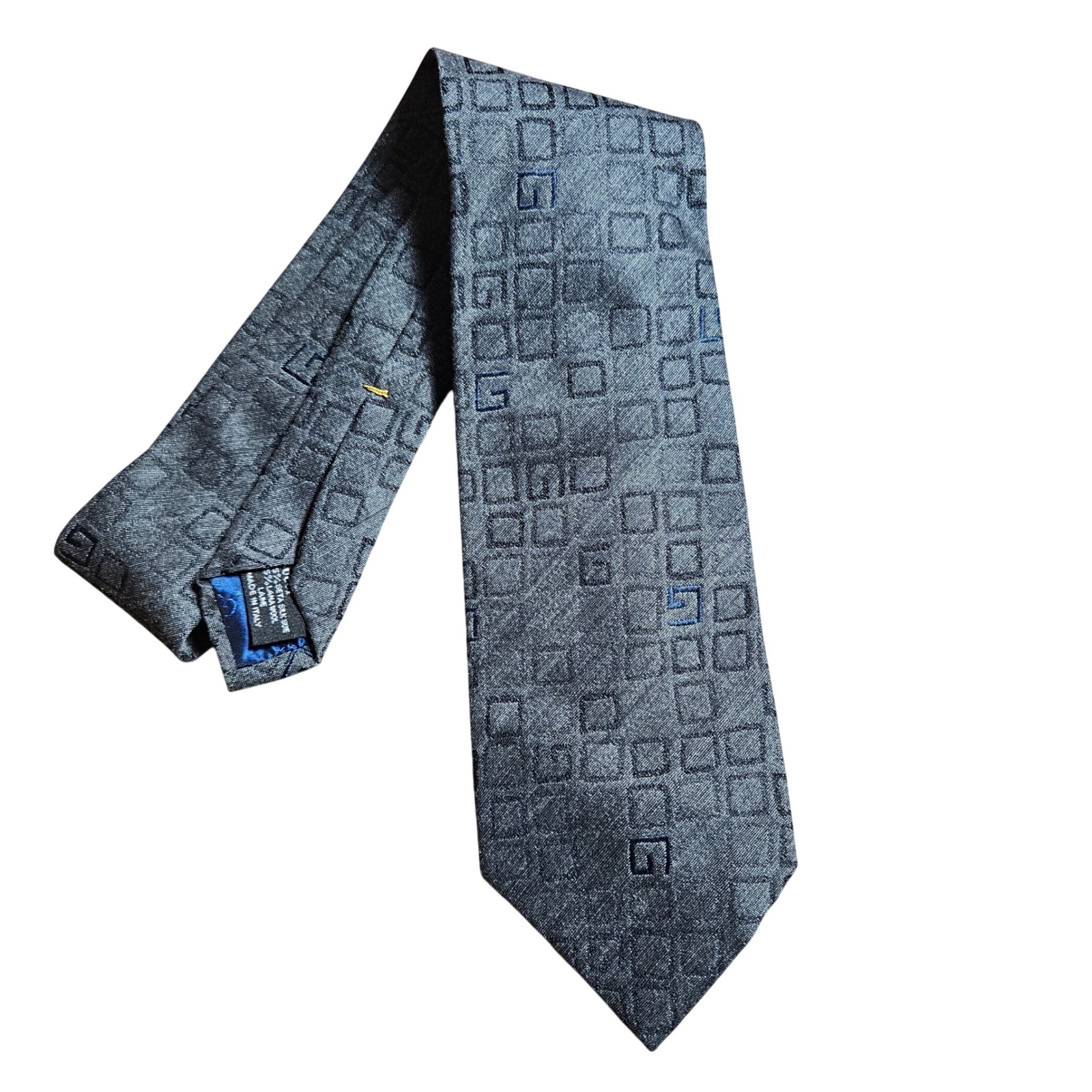 Gucci Mens Silk Wool Blend G Logo Geometric Neckie Luxury Old Money Designer Vtg